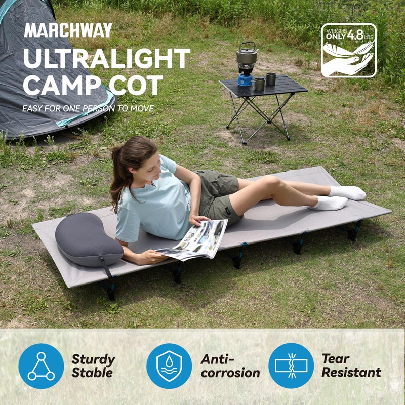 MARCHWAY Ultralight Folding Tent Camping Cot Bed, Portable Compact for Outdoor Travel, Base Camp, Hiking, Mountaineering, Lightweight Backpacking (Grey) - Image 2